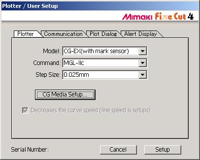 Plotter/User Setup Set the communication conditions to enable communication between FineCut and the plotter.