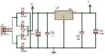 3.1 POWER SUPPLY DESIGN Fig.2 Power Supply The bridge rectifier and capacitor i/p filter produce an unregulated DC voltage which is applied at the I/P of 7805.