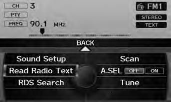 Playing FM/AM Radio Audio Menu Audio Menu H AUDIO button (in FM/AM mode) AUDIO MENU Rotate i to select an item. Press u. 1 Audio Menu The A.SEL indicator comes on the display when A.SEL is ON.
