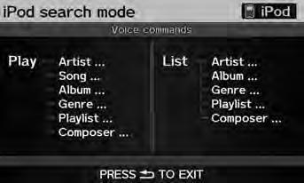 Searching for Music Using Song By Voice (SBV) Use Song By Voice (SBV) to search for and play music from your HDD or ipod device using voice commands. 1. Set Song By Voice to ON in the system setup.