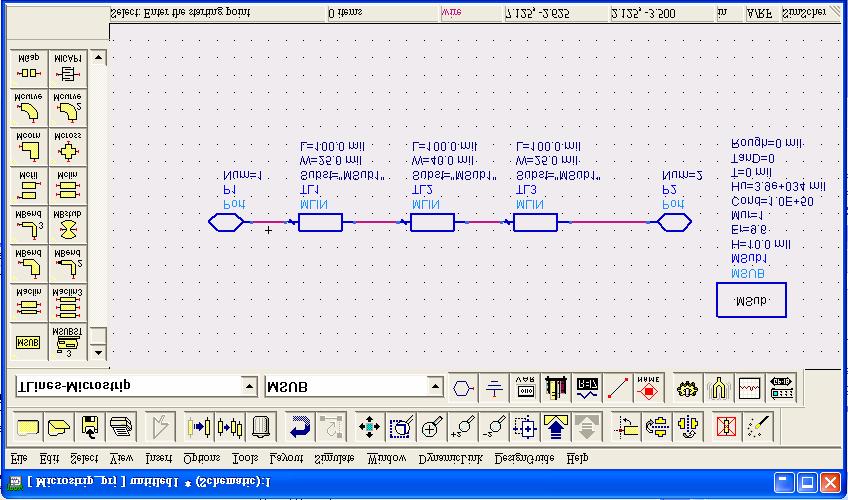 Example Microstrip line in ADS schematic is transferred to ADS