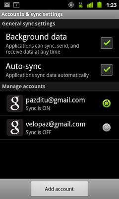 Accounts 131 Configuring account sync and display options You can configure background data use and synchronization options for all of the applications on your phone.