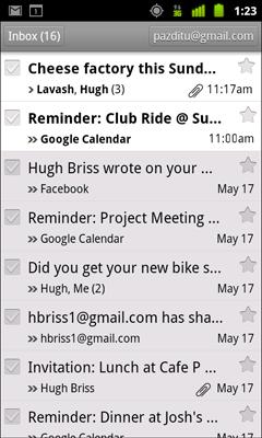 Gmail 139 The number of unread messages in your Inbox. Touch to open a list of conversations with a different label. Touch a conversation to open it and read its messages. Your account.