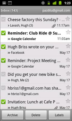 Gmail 152 Working with conversations in batches You can archive, label, delete, or perform other actions on a batch of conversations at once, in your Inbox or in another labeled list of conversations.