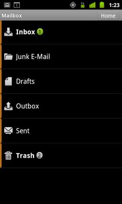 Email 216 Working with account folders Each account has Inbox, Outbox, Sent, and Drafts folders.