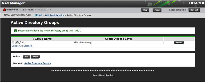 the access level for all configured Active Directory groups.