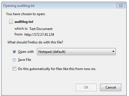 Exporting an audit log Use the following procedure to send a display an audit log file on the screen or to save it to a file on the SVP or your laptop.
