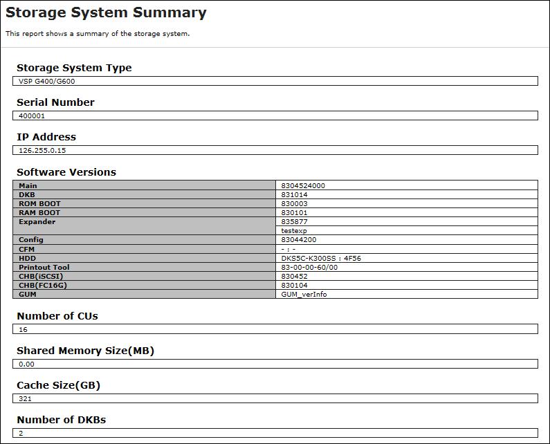 Figure 3 Storage System Summary report (VSP G400, VSP G600) Figure 4 Storage