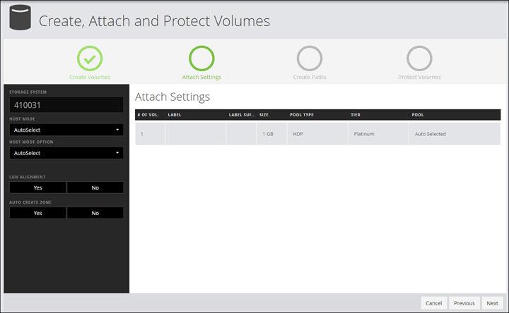 Attaching newly-created volumes to servers Storage Advisor provides options as part of the attachment of the new volumes to a single server or multiple servers. Procedure 1.