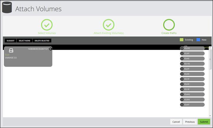 8. In the Create Paths panel, you can view servers and their WWNs, along with ports on the storage system.