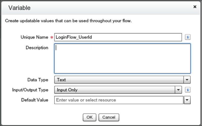 Configure User Authentication 3. Create text variables.