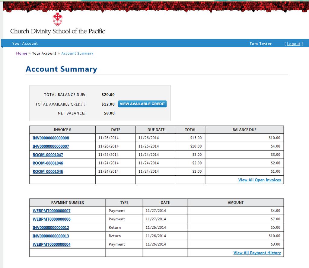 Making a Payment on an Outstanding Invoice (Charge) Once your account has been created, login with your User Name and Password. This will take you to the Account Summary page.