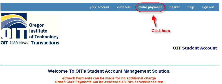 Paying your bill 1 of 8 To pay a bill, click the make payment