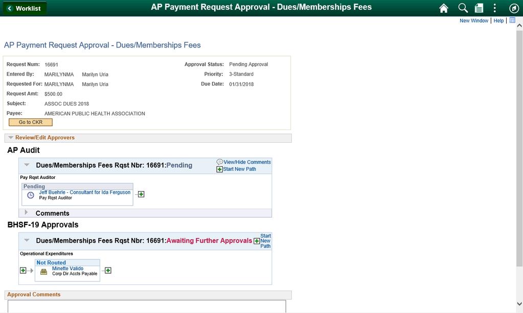3. Before approving the request you should review the Payment Request for accuracy