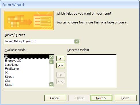 Microsoft Access 007 - Module I Create a Form: Form Wizard The Form Wizard is simple and easy to use.