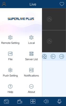 2.2.4 Remote Setting Mobile Surveillance User Manual In the live interface, click icon. This will bring the following menu setup items.