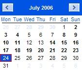 The calendar will open up and looks like the following screenshot: Days where you have recorded material are shown in bold. Today's date is shown in red.