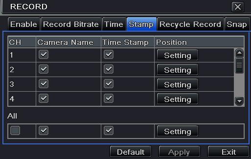 If the set date is overdue, the recorded files will be deleted automatically. Step2: Select All to setup all channels with the same parameters.