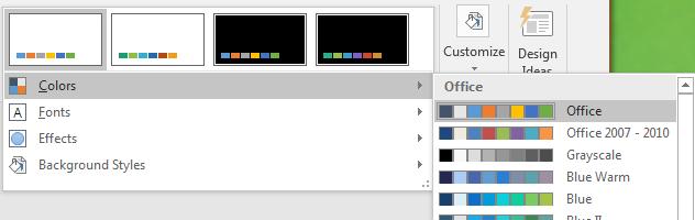 Theme Colors Command Step 3: Select the set of theme colors you desire, or select Create New Theme Colors to customize each color individually.