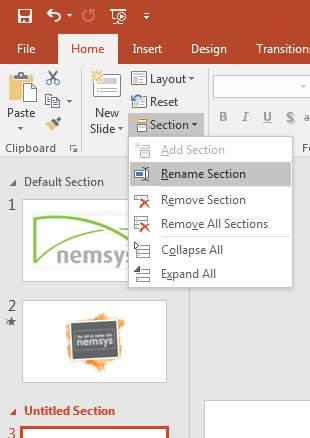 Rename Section Option Step 6: Enter your new section name in the dialog box. Then click Rename.
