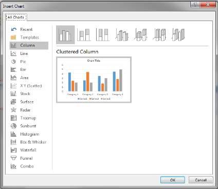 Chart Command Step 3: Select a category from the left pane of the dialog box and review the charts that appear in the center.