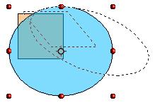 To rotate an object (or a group of objects), drag the red corner handle point of the selection with the mouse. The mouse cursor takes the shape of an arc of a circle with an arrow at each end.