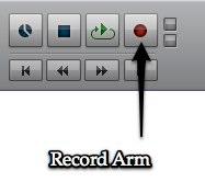 Holding OPTION and clicking a Track Record Enable button will arm all tracks for recording.
