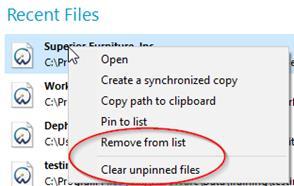 basis. The following new options have been added to the right-click context menu to simplify this: Remove from list - Use this option to remove the selected file from the recent file list.