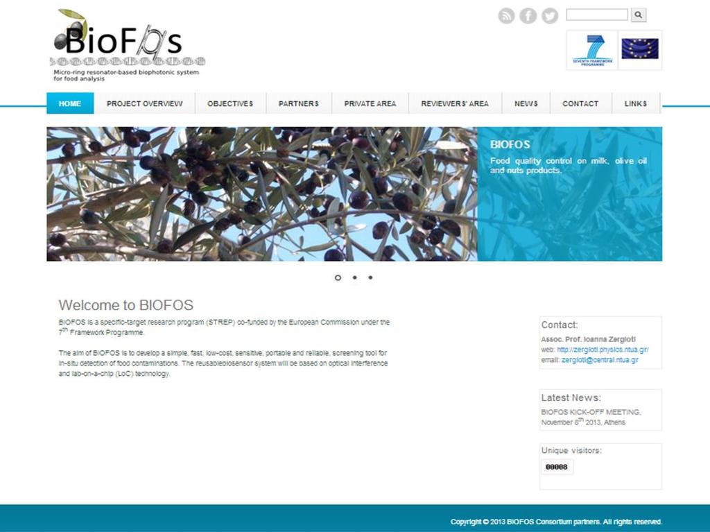3.2.8 Contact The Contact page provides information for contacting the Project Coordinator for inquiries regarding the BIOFOS Project and also for the Exploitation Manager of the project for