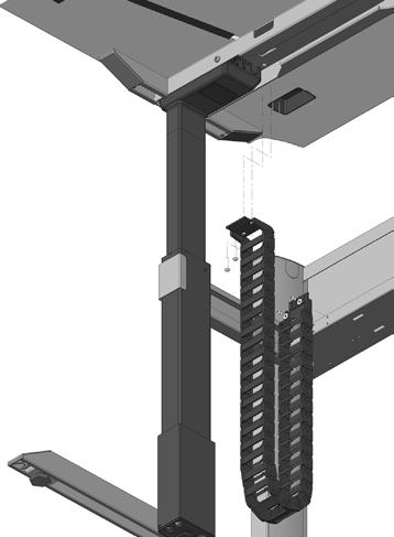 Place worksurface assembly onto lift columns. Carefully guide the lift motor housings into their respective locations.