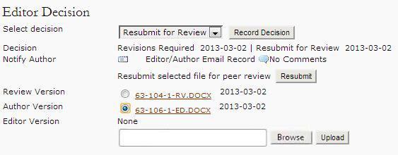 FIGURE 3.9 RESUBMIT FOR REVIEW This will allow you to select Reviewers for a second round of review. FIGURE 3.