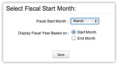 3. In the Fiscal Year page, select the Fiscal Start Month from the drop-down list. Note 4.