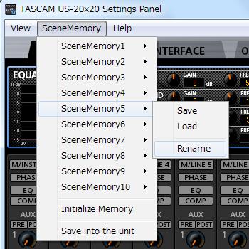 Open the SceneMemory menu from the menu bar, and click the scene memory name that you want to change to open a submenu. 2.