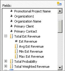 When you click, additional options display as in the following example for Total Est Revenue.