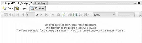 error has occurred during local report processing. The definition of the report '/<report xx>' is invalid. The value expression for the query parameter '?