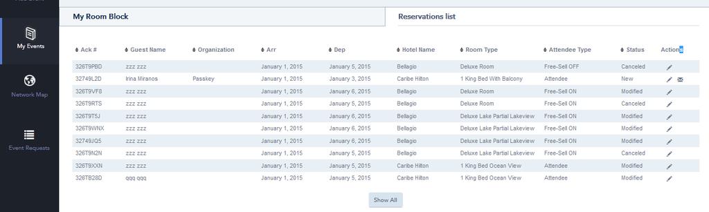 Reservations List Viewing and editing current reservations Click on the Reservations List tab to view the 10 most recent