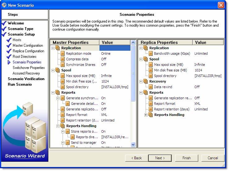 Create a New Scenario The Root Directories page displays the directories of the data to be replicated.