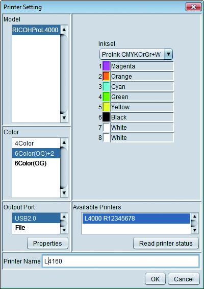 2 If you start RICOH Software RIP without registering any printer, the [Printer Management] screen is displayed. Add on the screen. 3 Set items in the following order to match the connected printer.