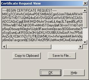 6. In the Certificate Request View window, click Copy to Clipboard.