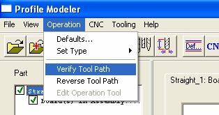 Operation, Verify Tool Path To activate this option, a region must be selected. With a region chosen, select <Operation>, <Verify Tool Path>.