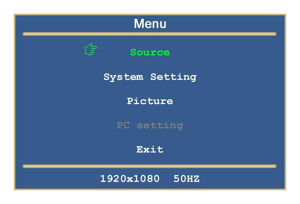 1.6 Display Settings As well as having a main system menu that can be accessed through your home screen, the unit also has a display setting menu for changing which input source is being displays as