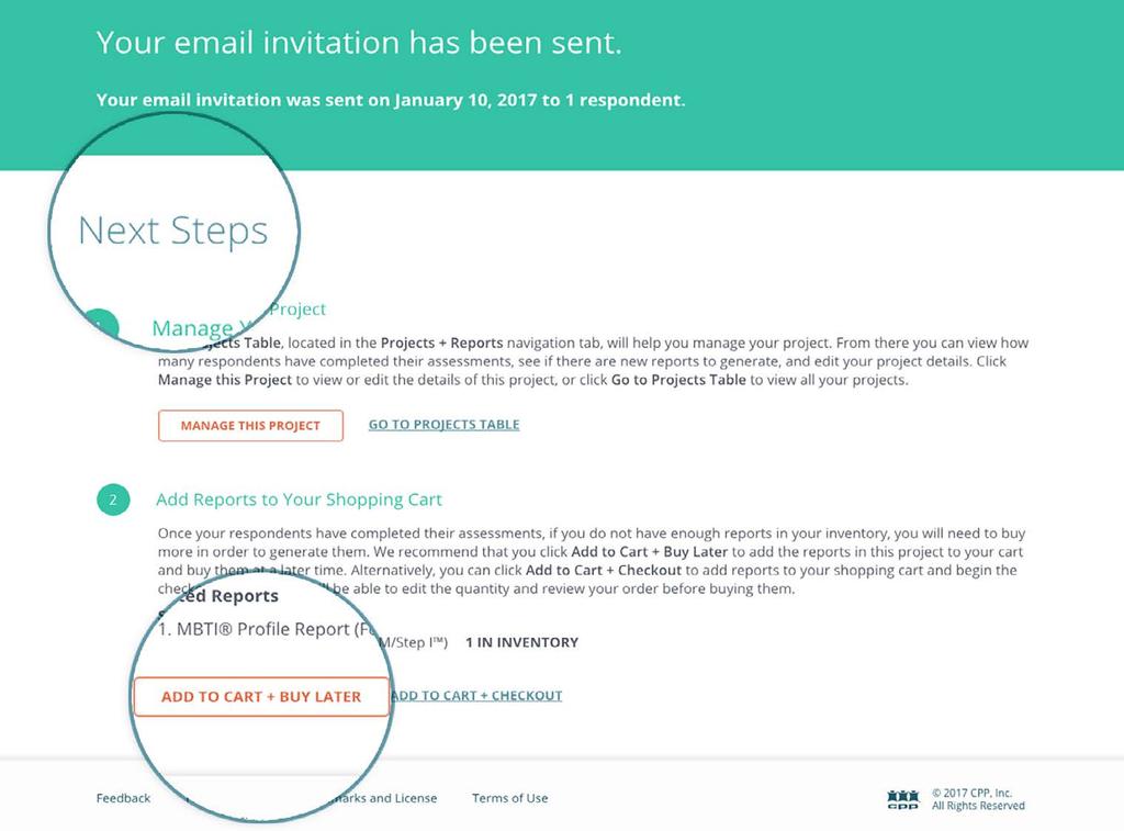 Step 8. Once you have scheduled or sent your email invitation, or generated your project link, you will be taken to a confirmation page.