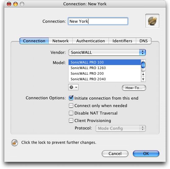 3. Connecting a VPN Tracker host to a SonicWALL using Pre-shared Key Authentication VPN Tracker Configuration Step 1 Add a