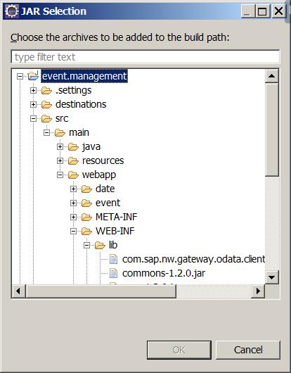 In the Properties window, click on Java Build Path. Click on the Libraries tab. Click on the Add JARs button.