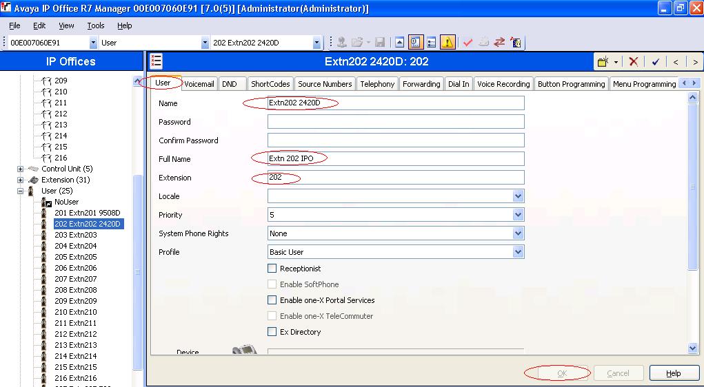 Figure 5: Adding new User In the User tab, populate the Name, Full Name and Extension fields as shown in