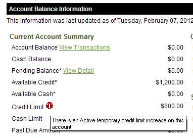 COMMERCIAL CARD CURRENT TEMPORARY CREDIT LIMIT OPTION If an account selected has an active (not expired or deleted) temporary credit limit, the active temporary limit is displayed in the Current Temp