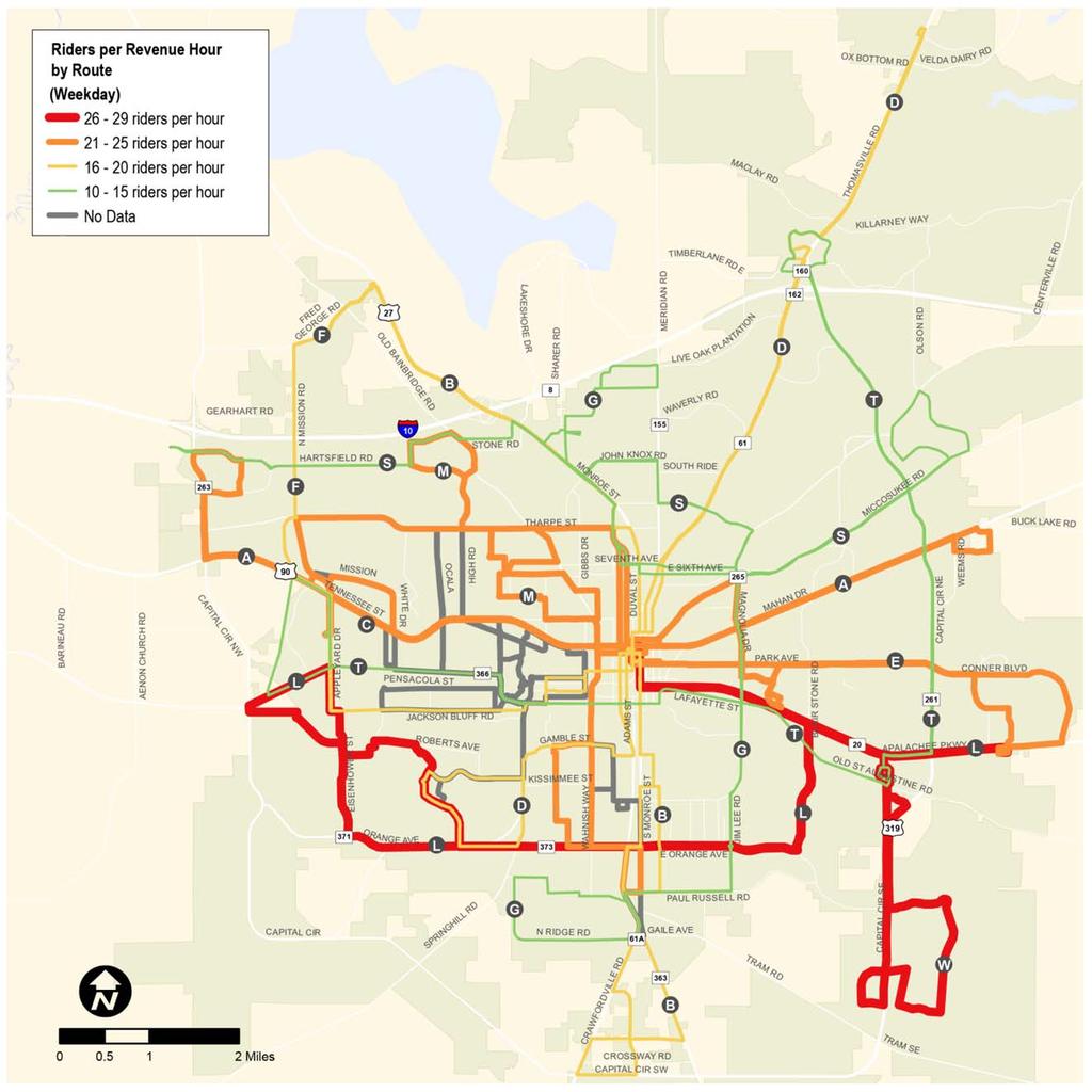 StarMetro Riders per Revenue Hour Strongest routes south of