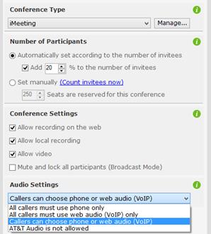 Setting Meeting Options Defining audio settings Note: This procedure applies only to reserved conferences.
