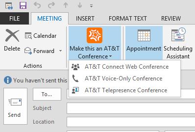 Converting a scheduled meeting into a web conference The Outlook Add-in checks each of the assigned co-hosts to verify that they have an AT&T Connect account.
