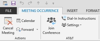 Joining a conference Note: The Add-in for Outlook detects all AT&T Connect meetings by the link placed in the meeting s body, and then presents several options of directly joining the meeting.
